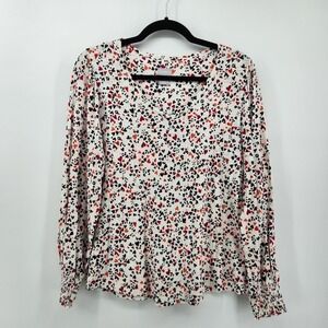 Chico's Women's Heart Print Long Sleeve Top Blouse Career‎ Casual Size Medium
